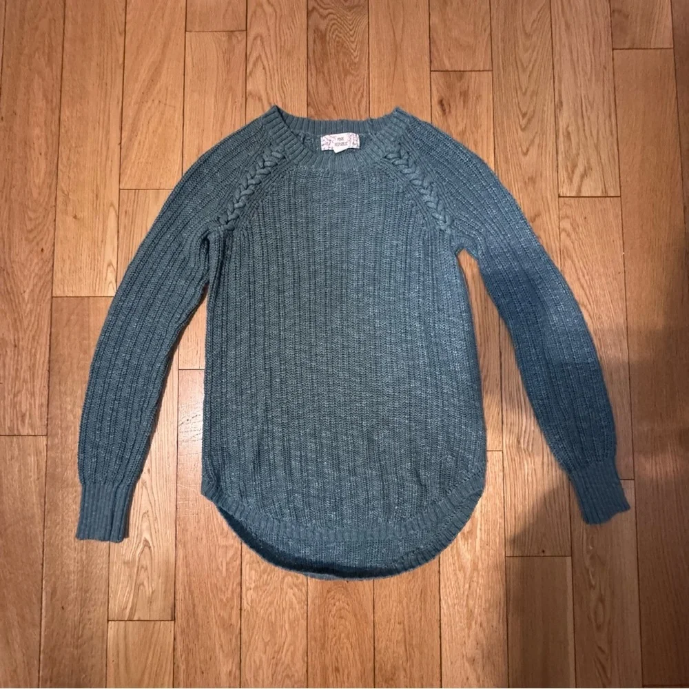 Pink Republic Teal Cable-Stitch Crewneck Sweater XS